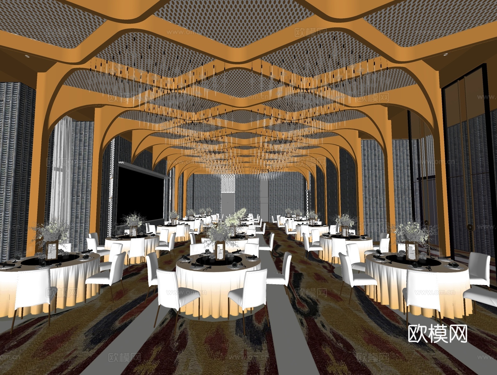 工装酒店空间宴会厅su模型