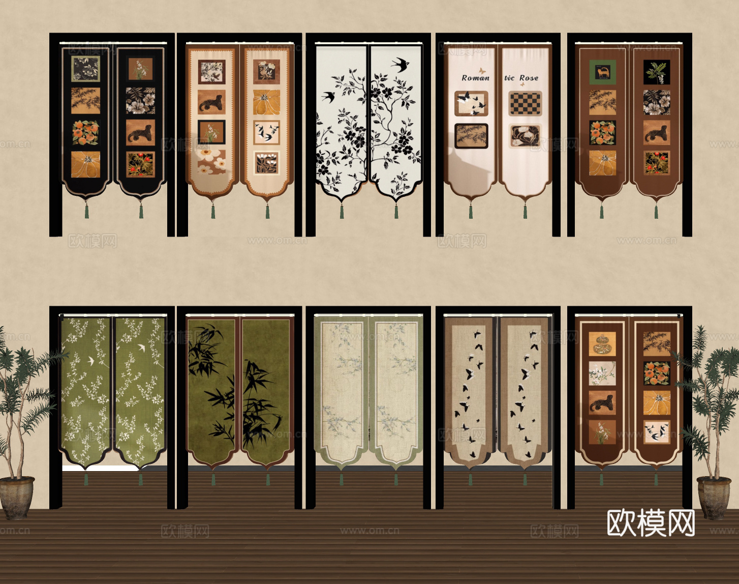 门帘 拉帘 厨房门帘 茶馆门帘 布帘su模型