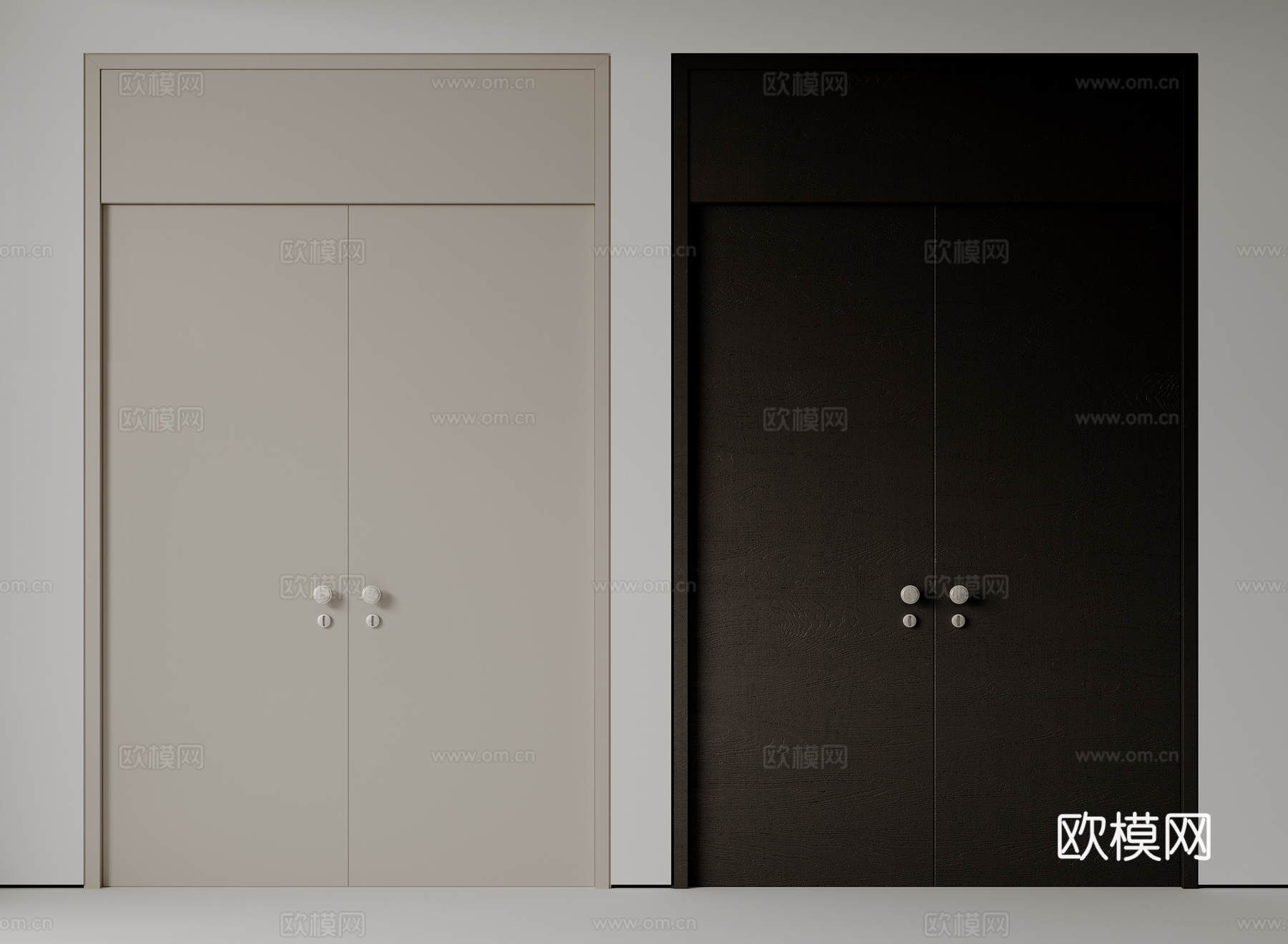 现代极简双开门 中古平开门 入户门 防盗门 通顶对开门 别墅su模型