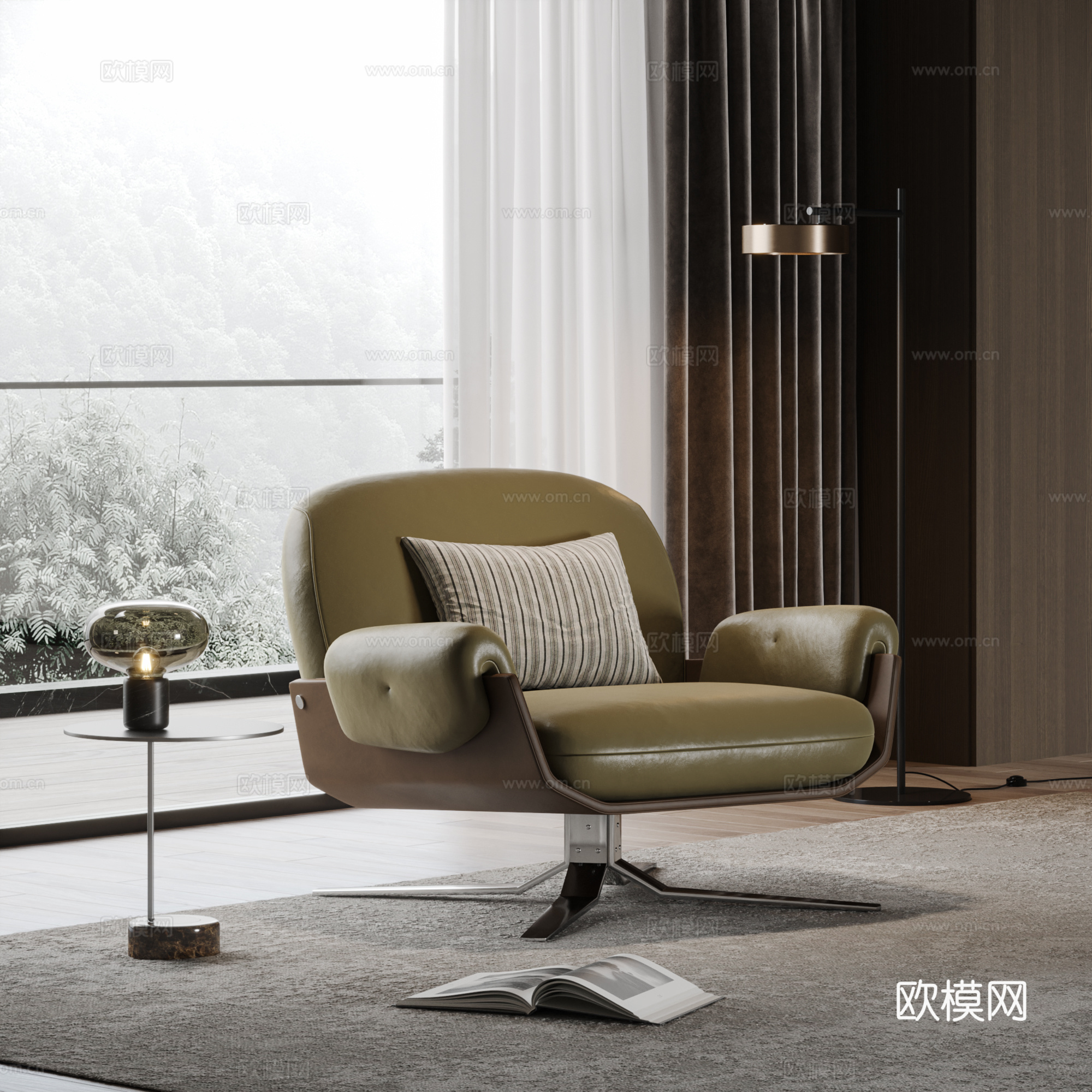 MINOTTI 现代意式休闲椅 沙发椅 单人沙发 落地灯su模型