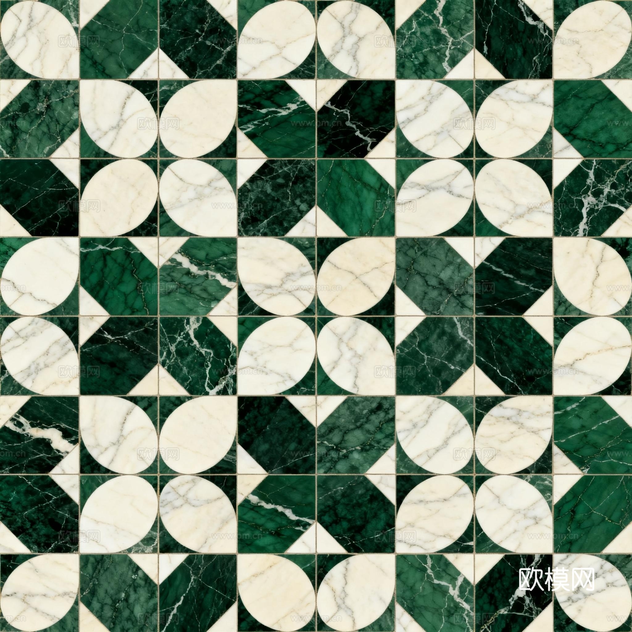 绿白色石材拼花 花卉图案水切刀拼花石材 绿色石材拼花马赛克