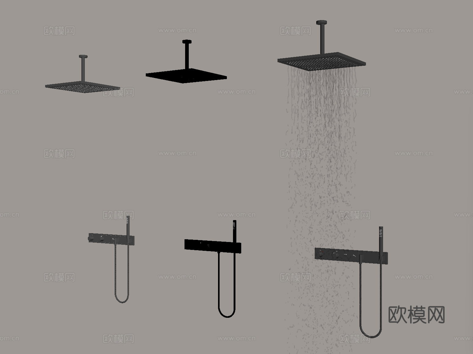 现代淋浴花洒 墙出su模型