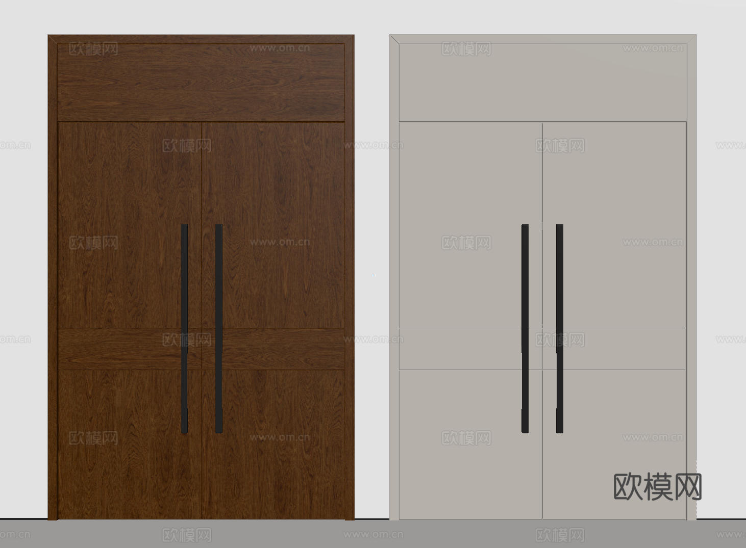 现代极简双开门 中古平开门 入户门 防盗门 通顶对开门 别墅su模型