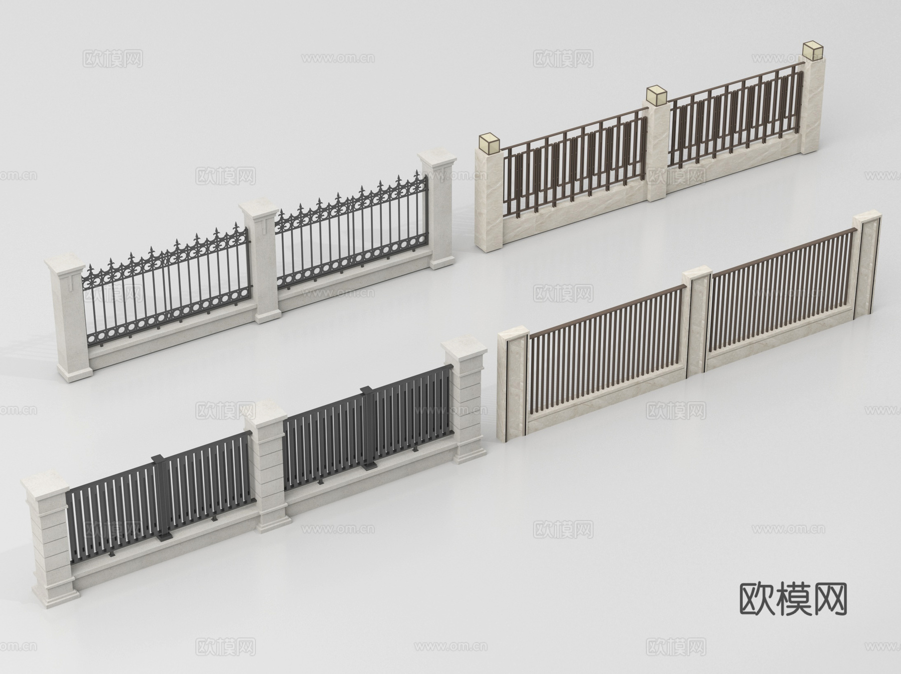 现代围栏护栏 围墙 别墅围墙 小区围墙su模型