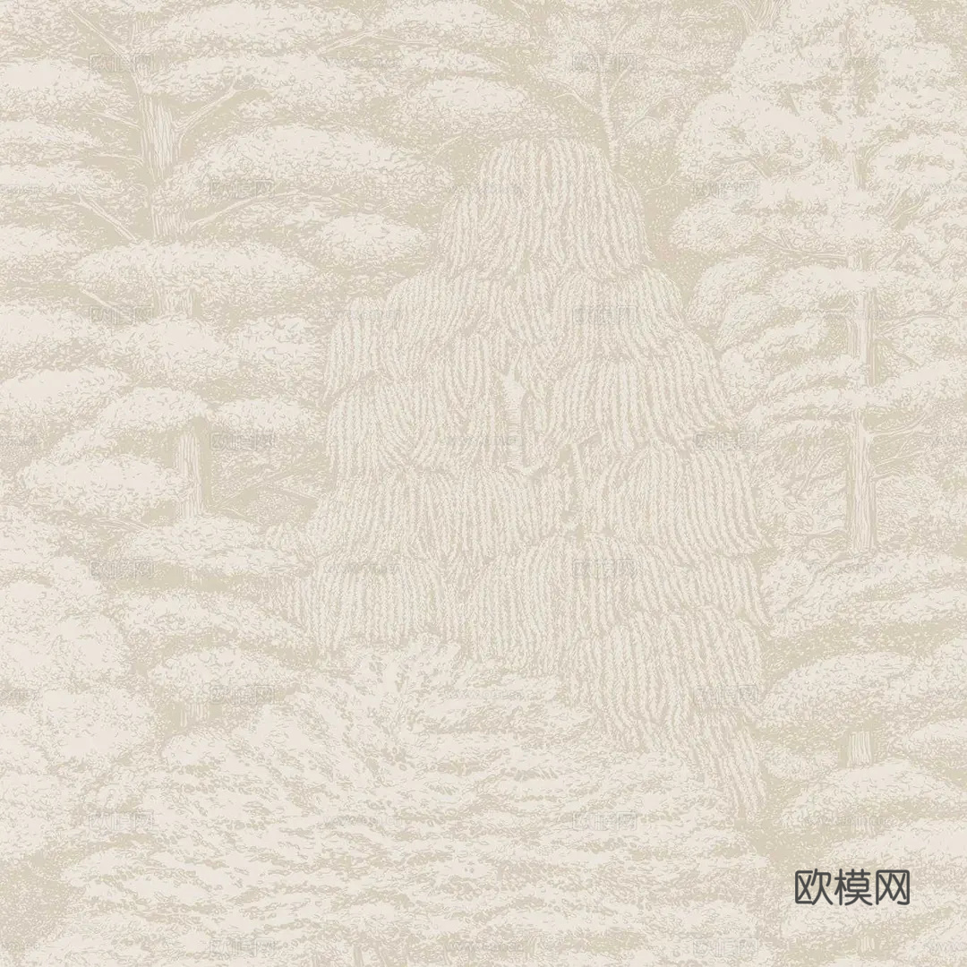 现代法式其他壁纸_米白林地印花壁纸_植物壁纸_儿童房壁纸