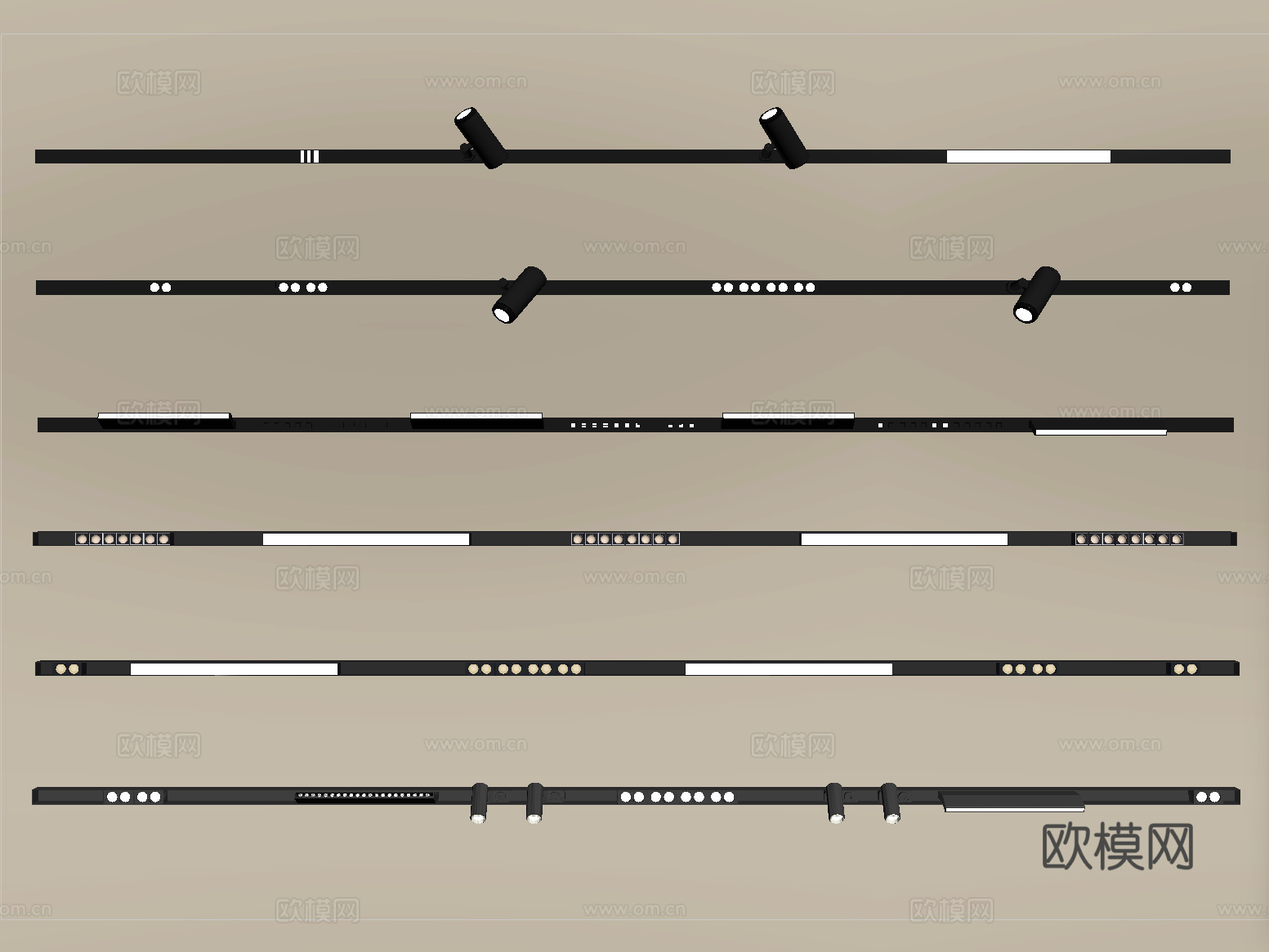 现代筒灯射灯 轨道射灯 线形射灯su模型