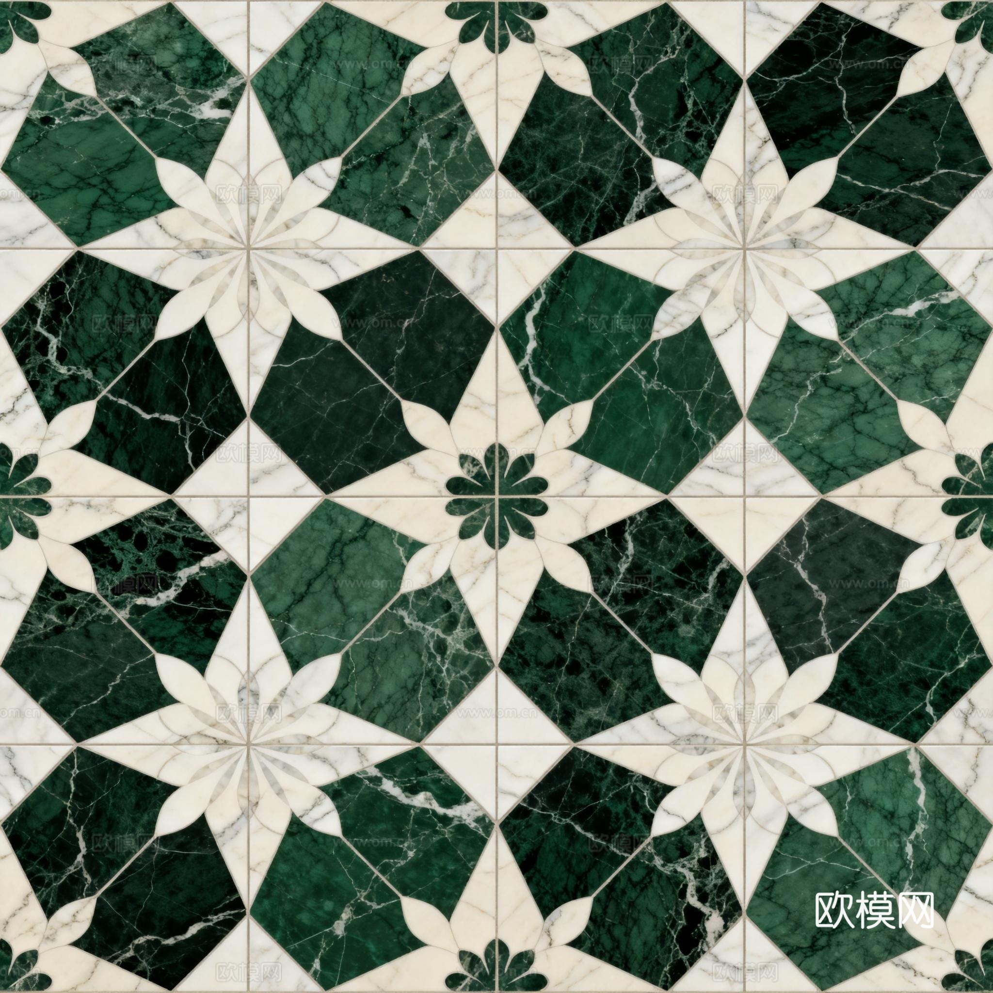 绿白色石材拼花 花卉图案水切刀拼花石材 绿色石材拼花马赛克