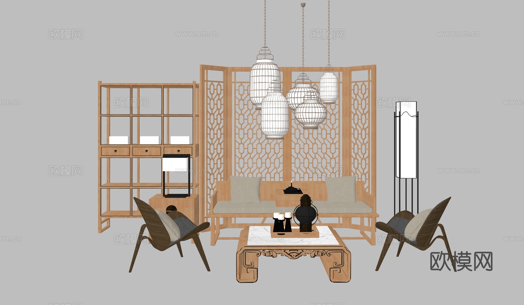 新中式茶室su模型