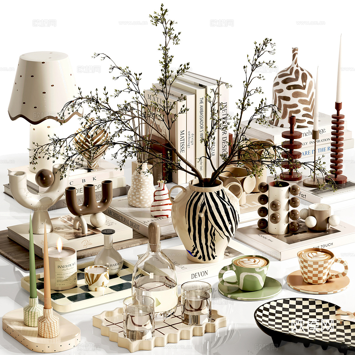 现代奶油风饰品摆件组合3d模型下载（渲染图1）