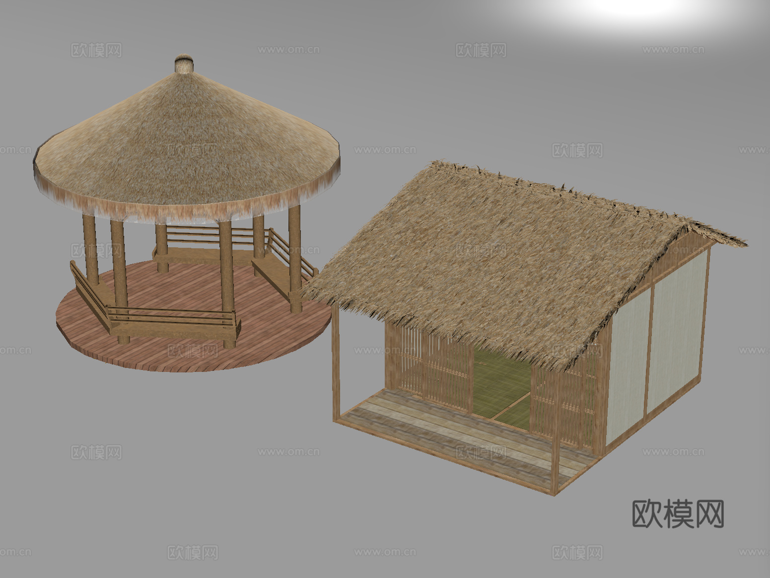 新中式亭子 凉亭 茅草屋su模型