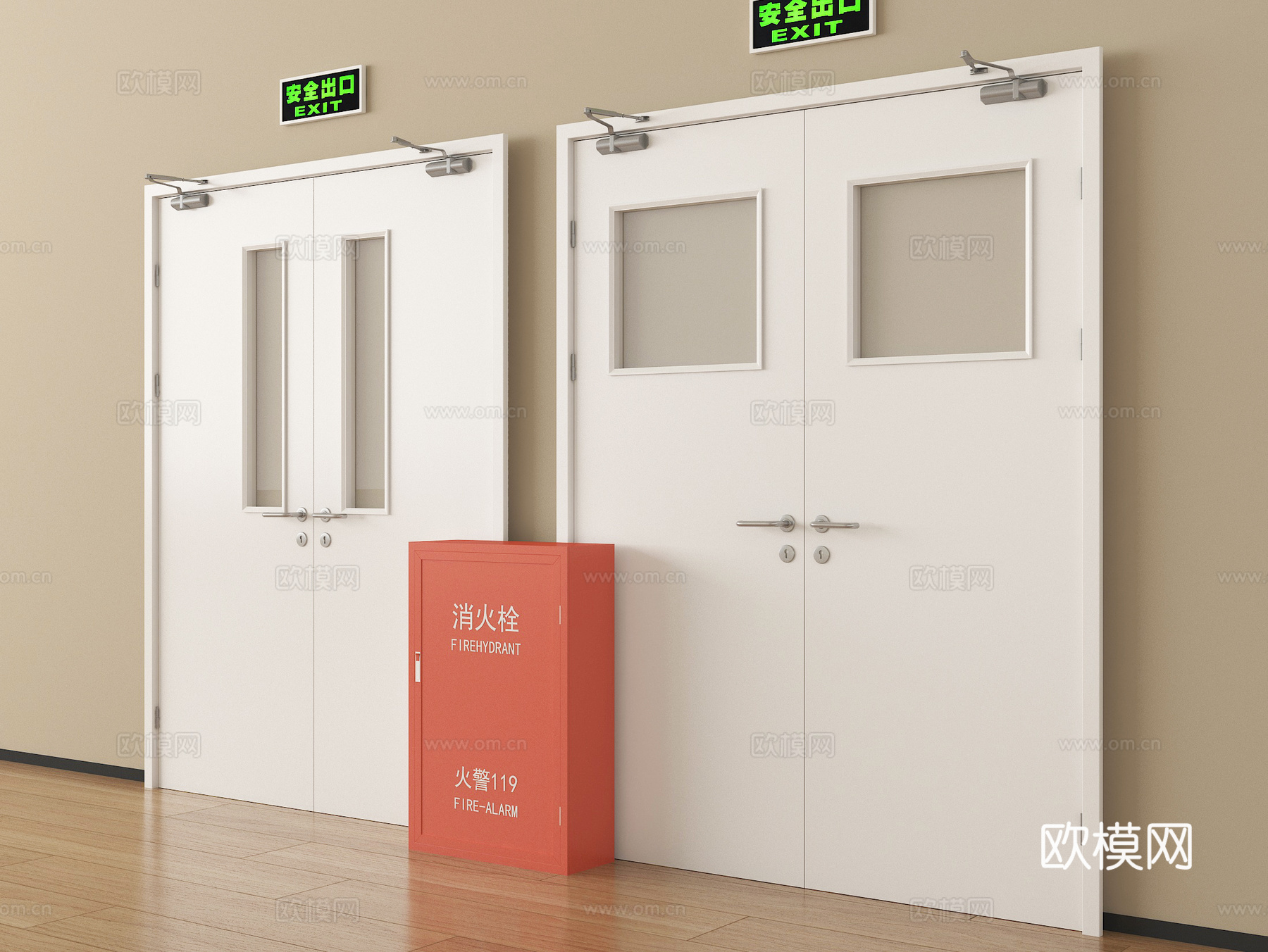 现代消防门 防火门 安全出口 消火栓su模型