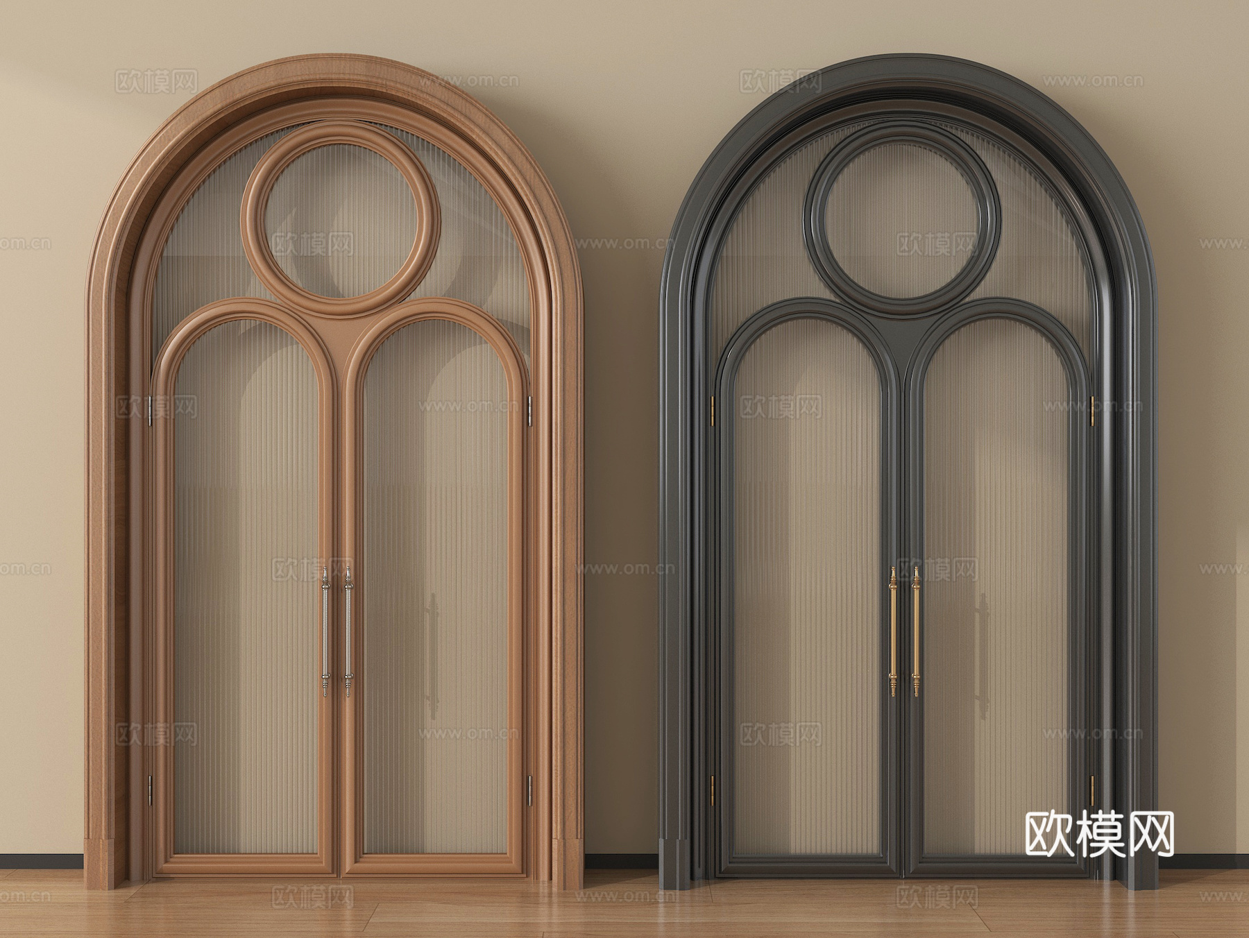 法式美式门 玻璃门 双开门 木门 拱形门su模型