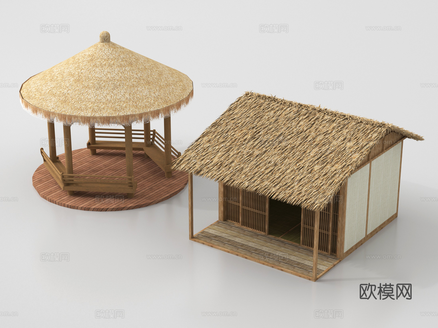 新中式亭子 凉亭 茅草屋su模型