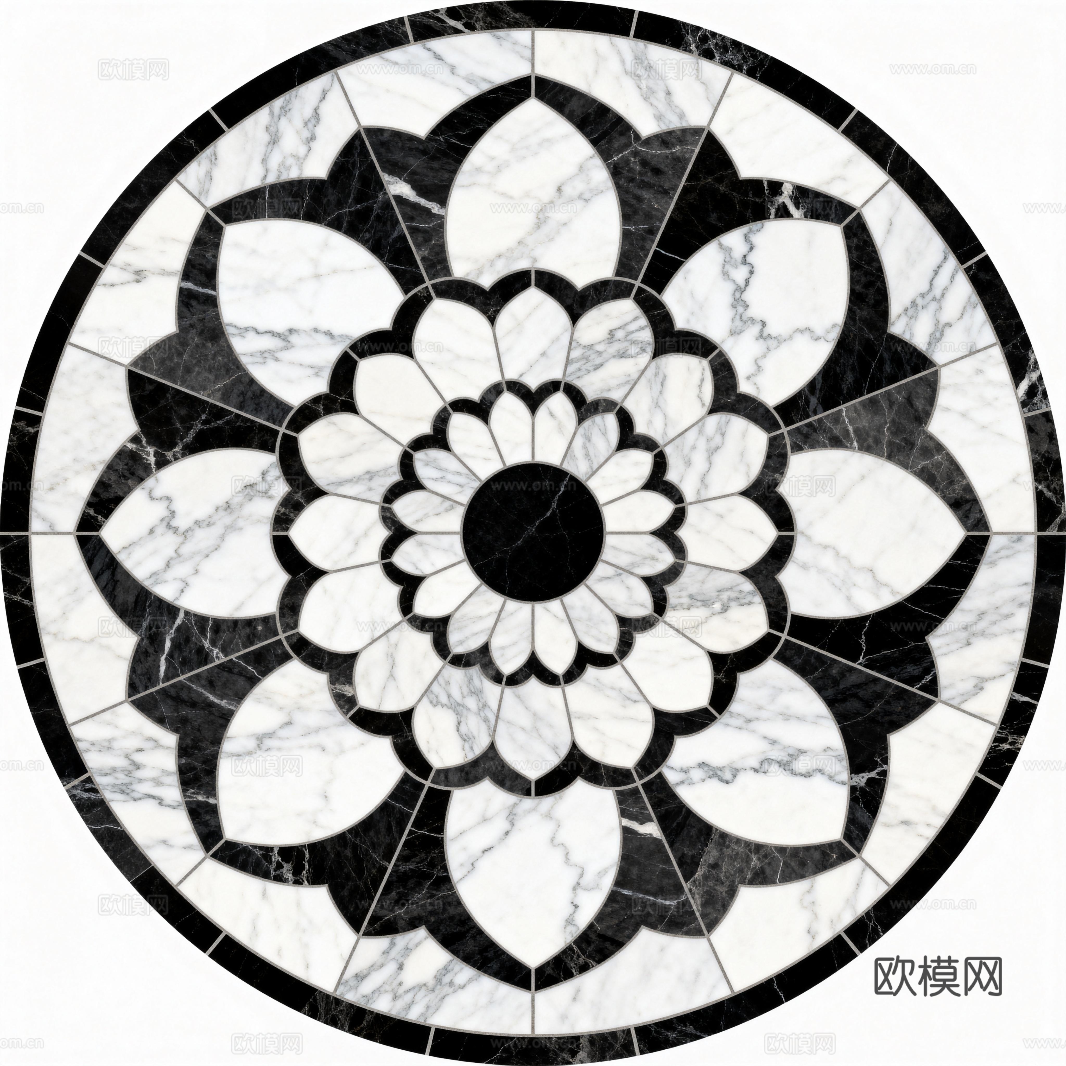 轻奢黑白拼花大理石 黑白石材圆形拼花 玄关圆形拼花下载
