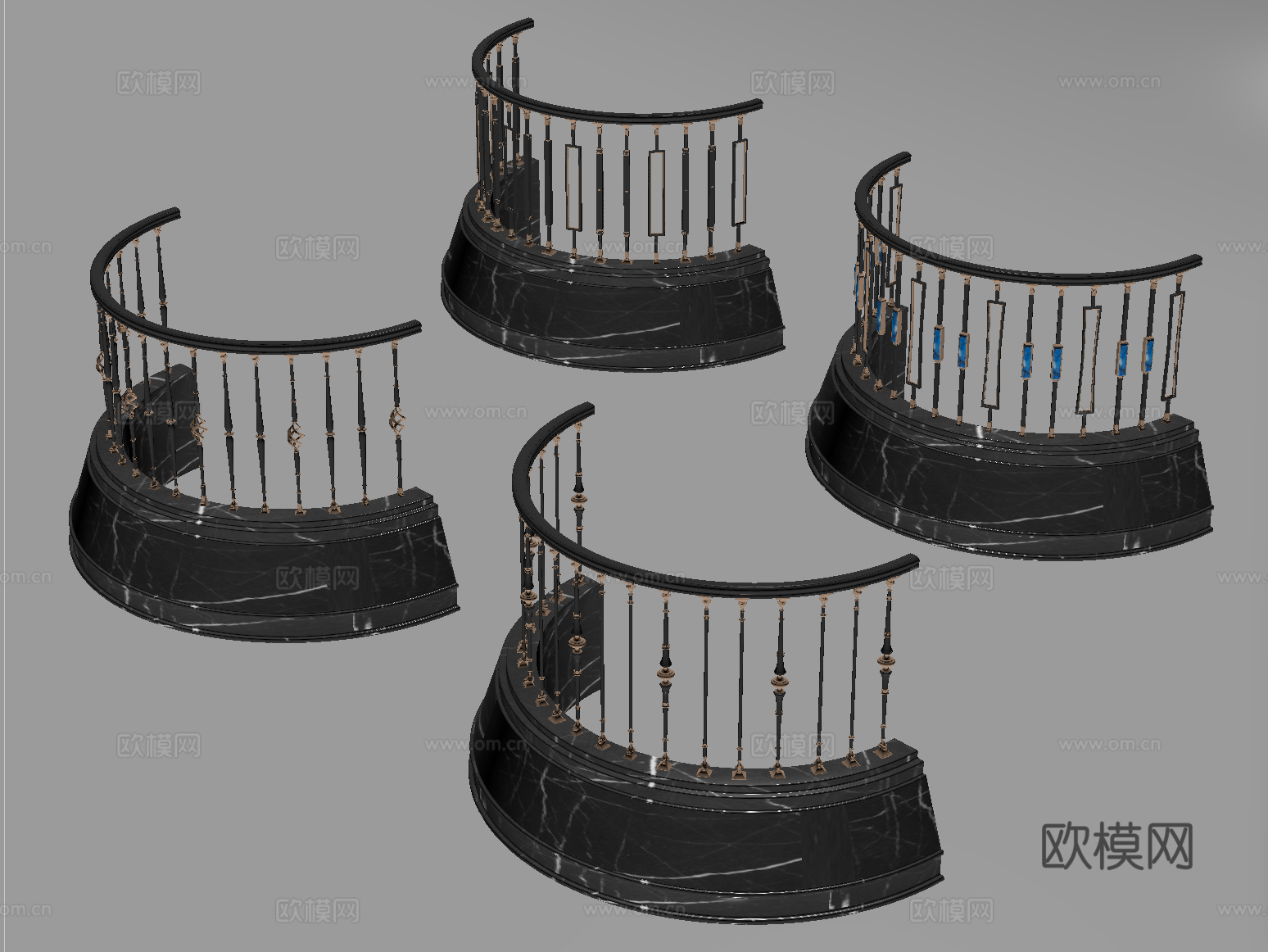 现代铁艺栏杆 围栏护栏 阳台围栏su模型