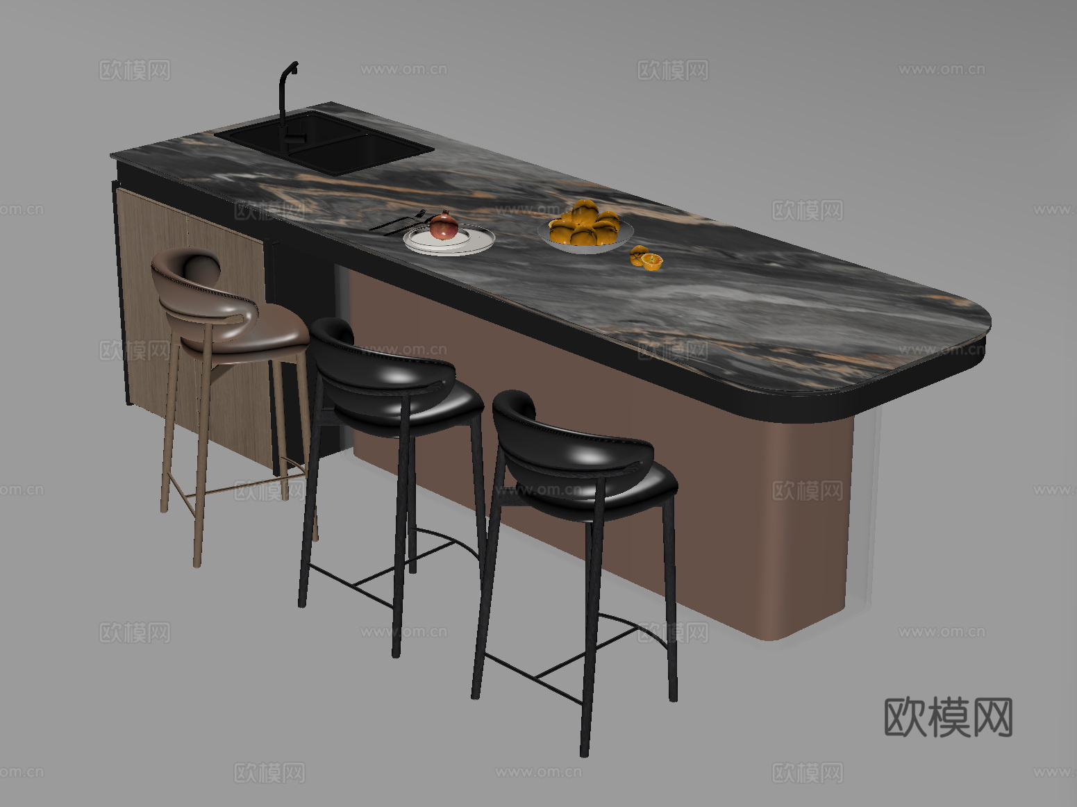 现代吧台吧椅组合su模型