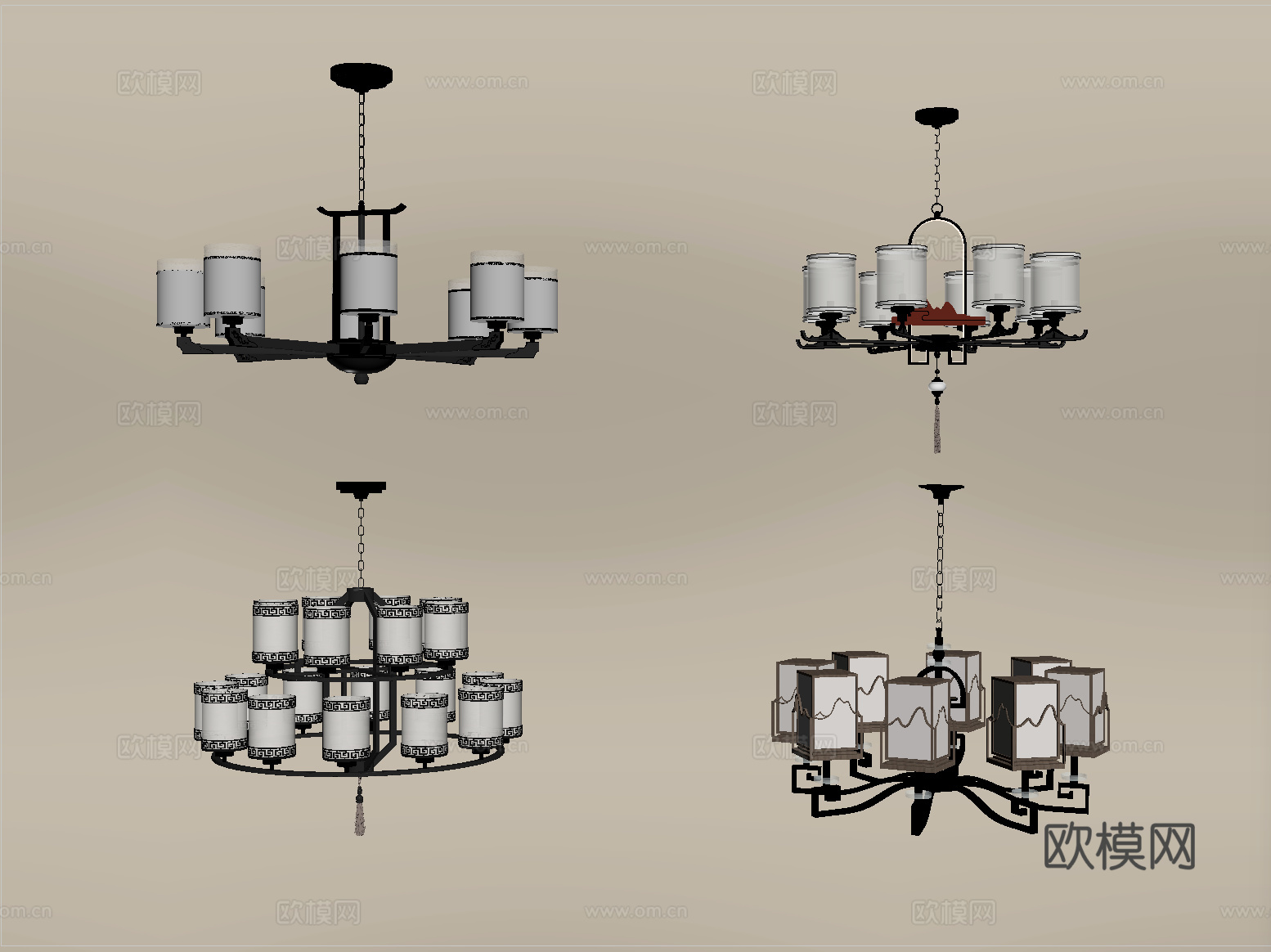 新中式吊灯 客厅吊灯 餐厅吊灯su模型