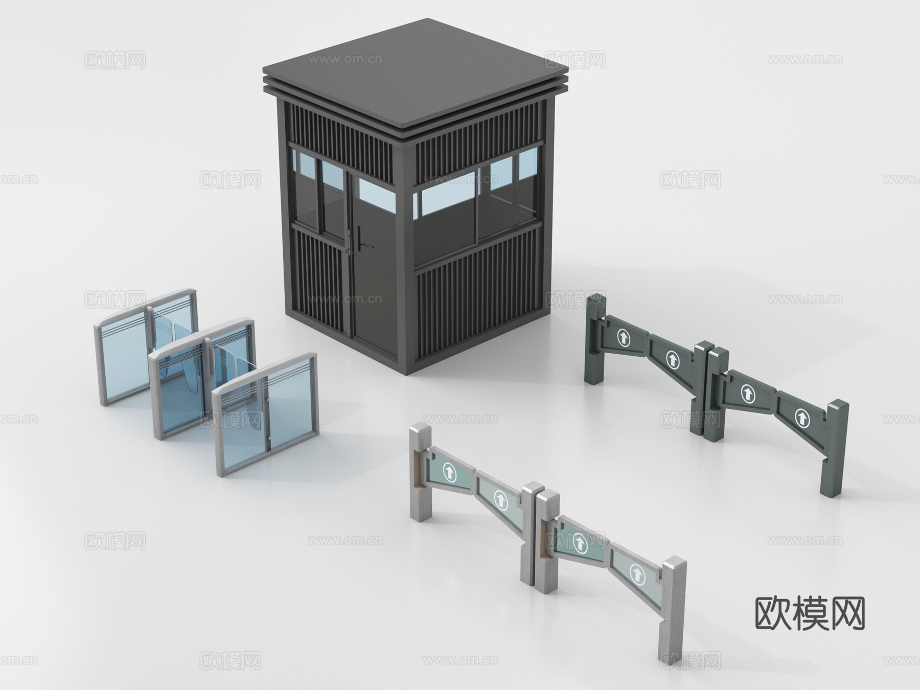 现代执勤岗亭保安亭 道闸感应门禁机su模型