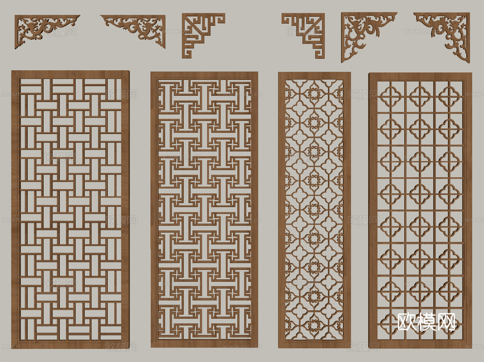 中式雕花 花格窗户 花窗su模型