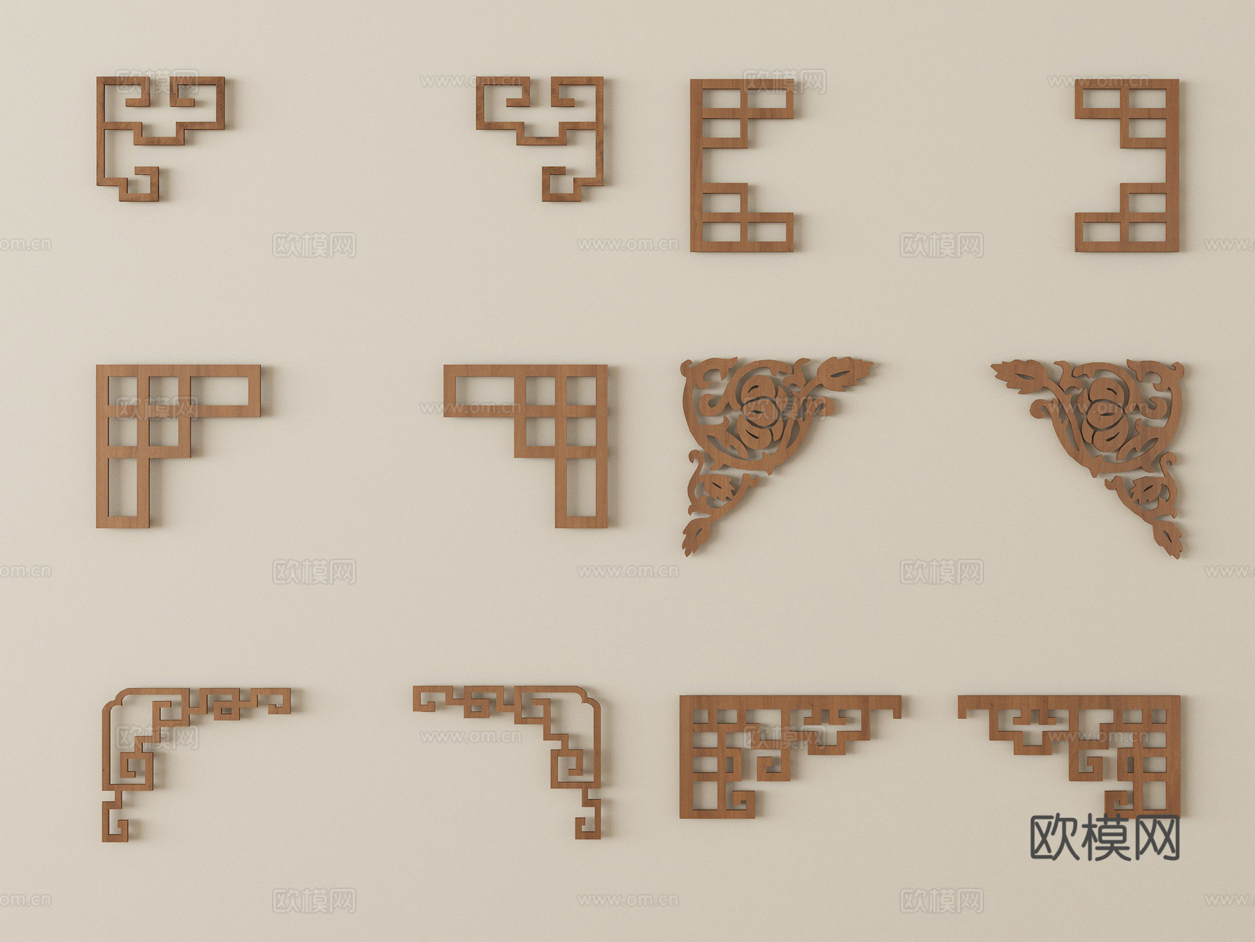 新中式雕花 实木雕花 角花 角线su模型