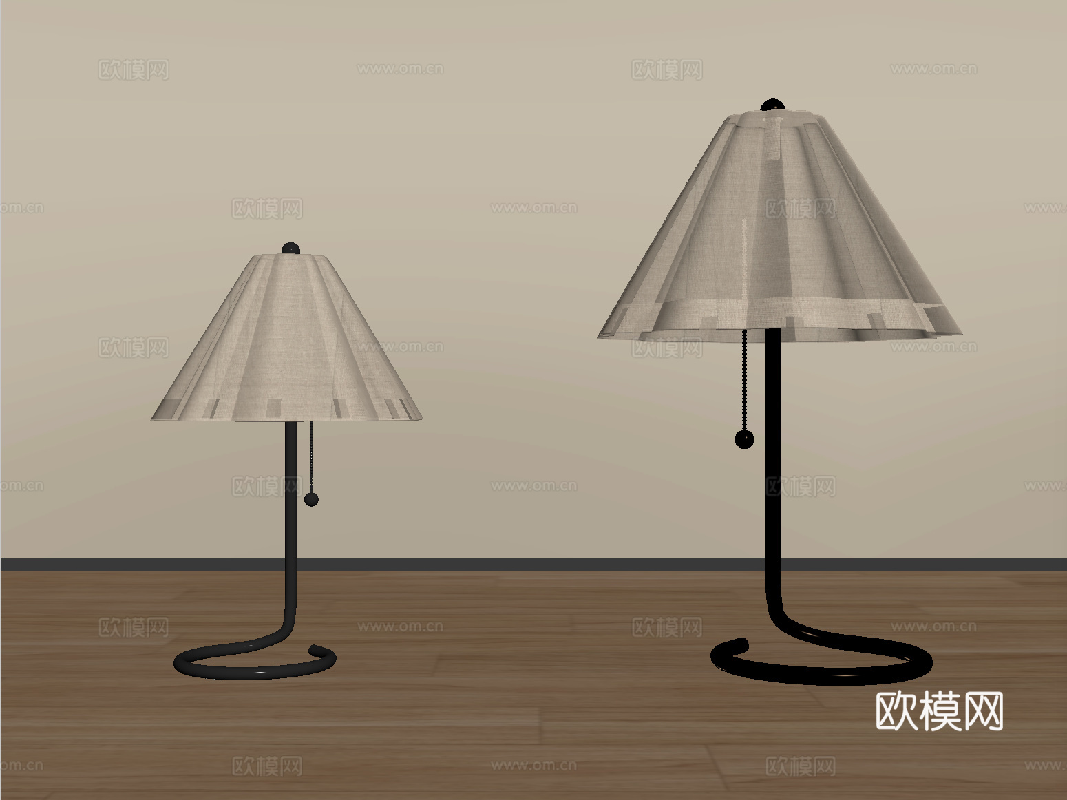 中古风台灯  金属su模型