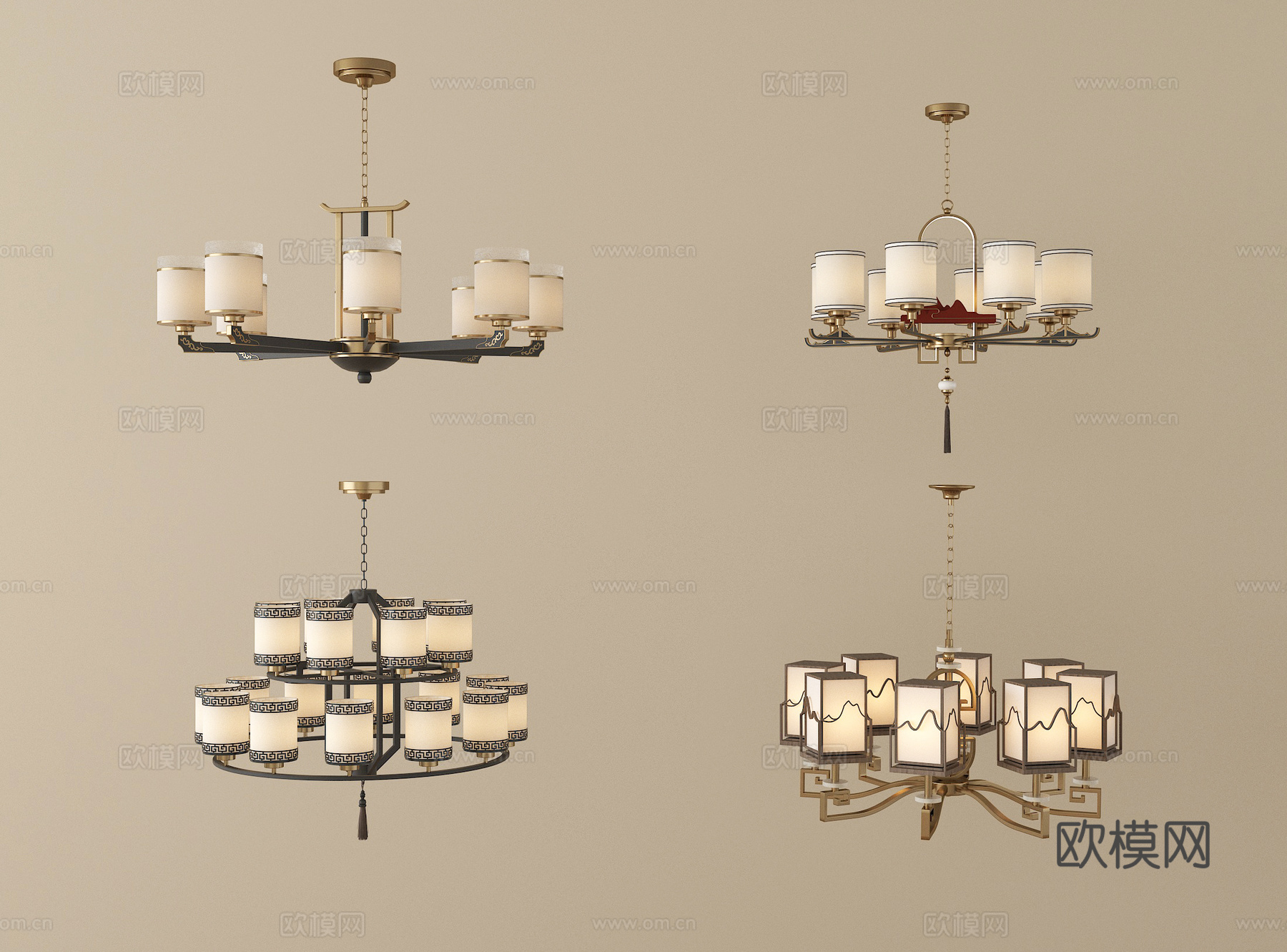 新中式吊灯 客厅吊灯 餐厅吊灯su模型