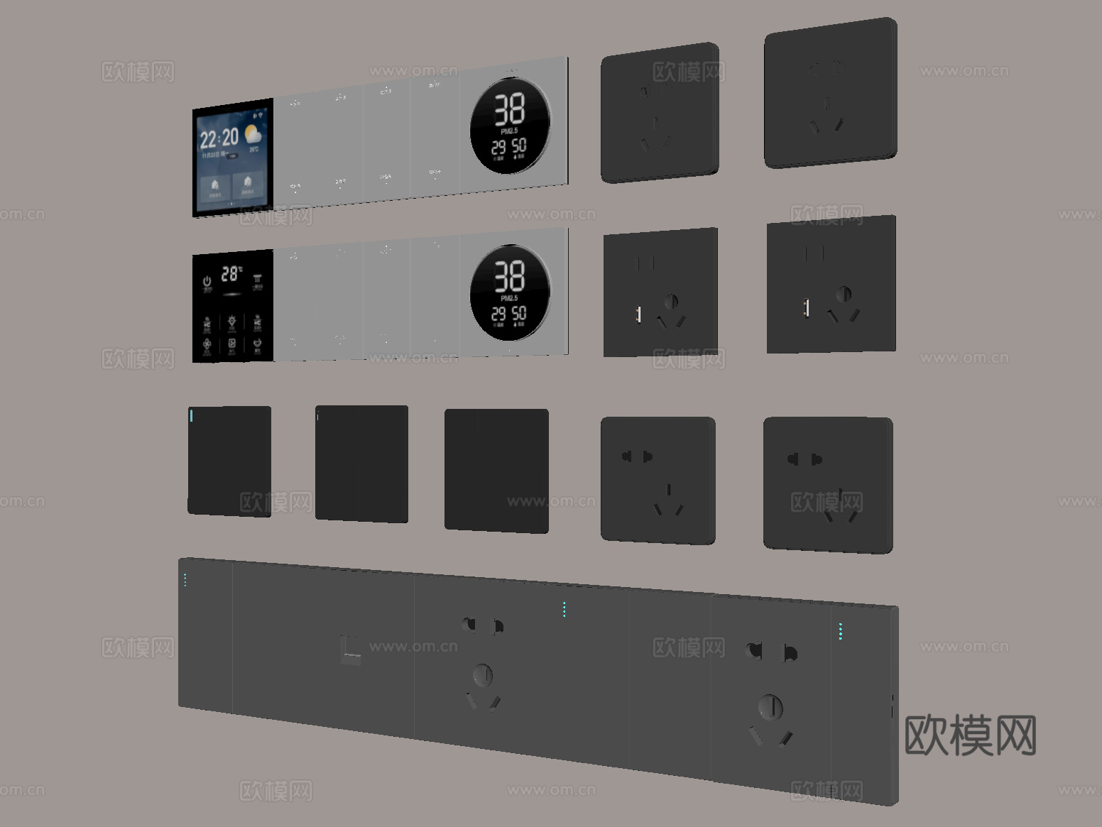 现代开关插座 智能面板 功能面板su模型