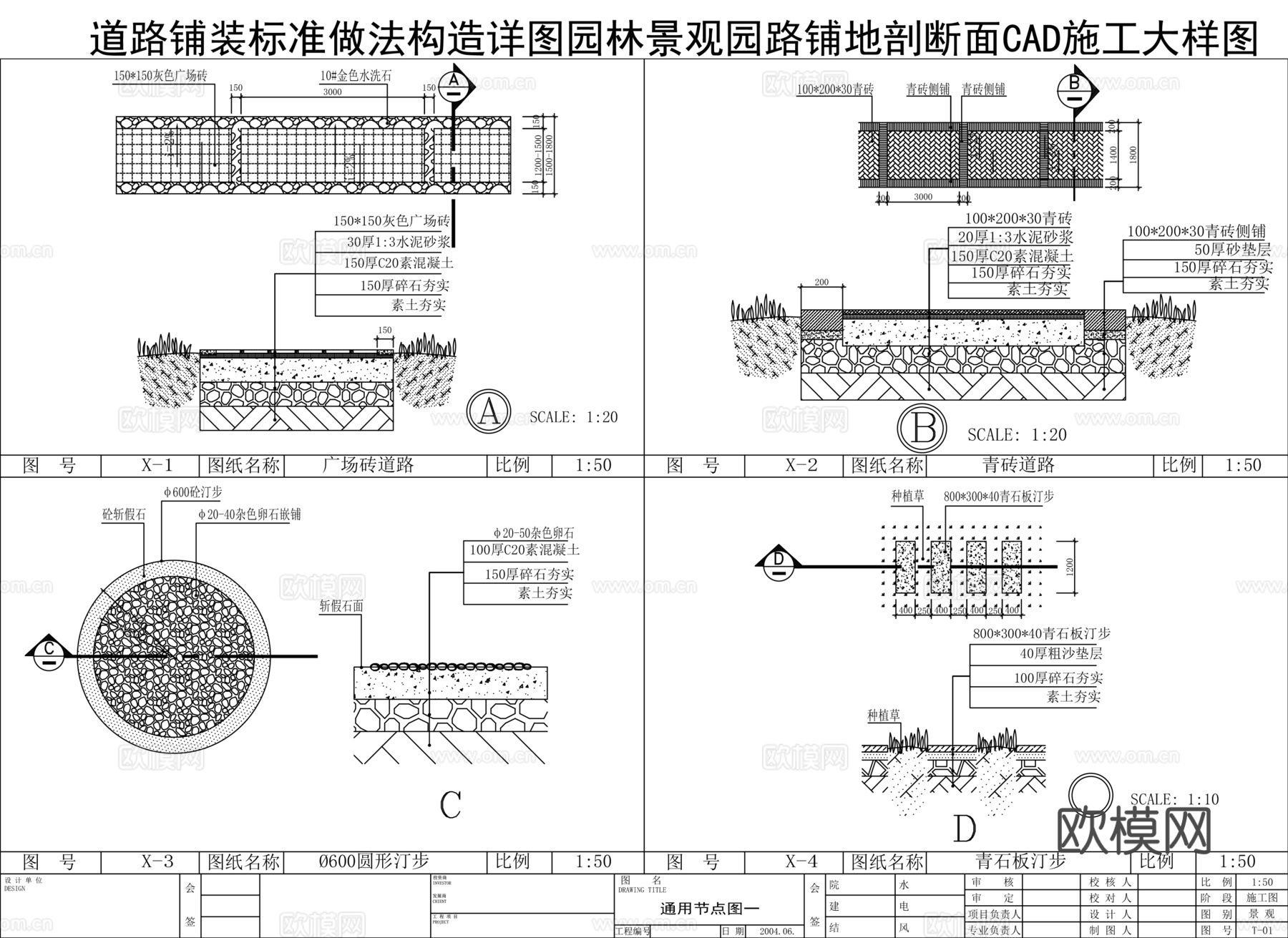 园林景观园路铺地剖断面CAD施工大样图cad施工图