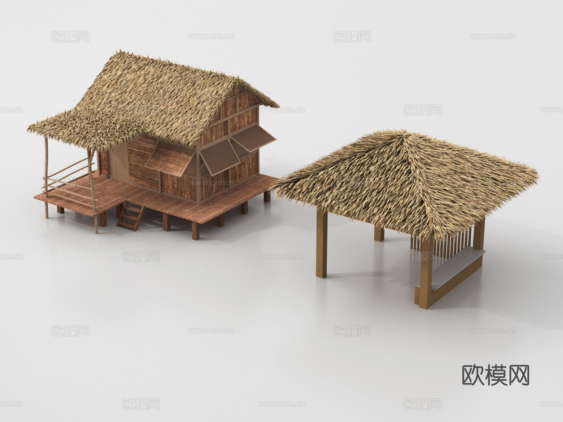 新中式亭子 凉亭 茅草屋su模型