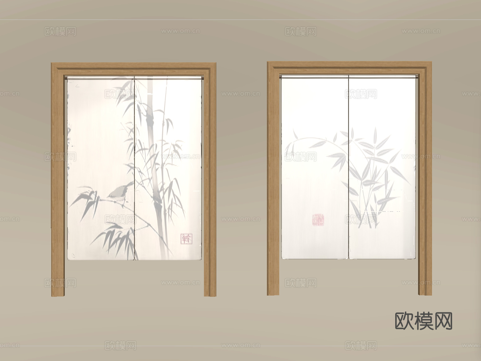 新中式窗帘 门帘 布帘su模型