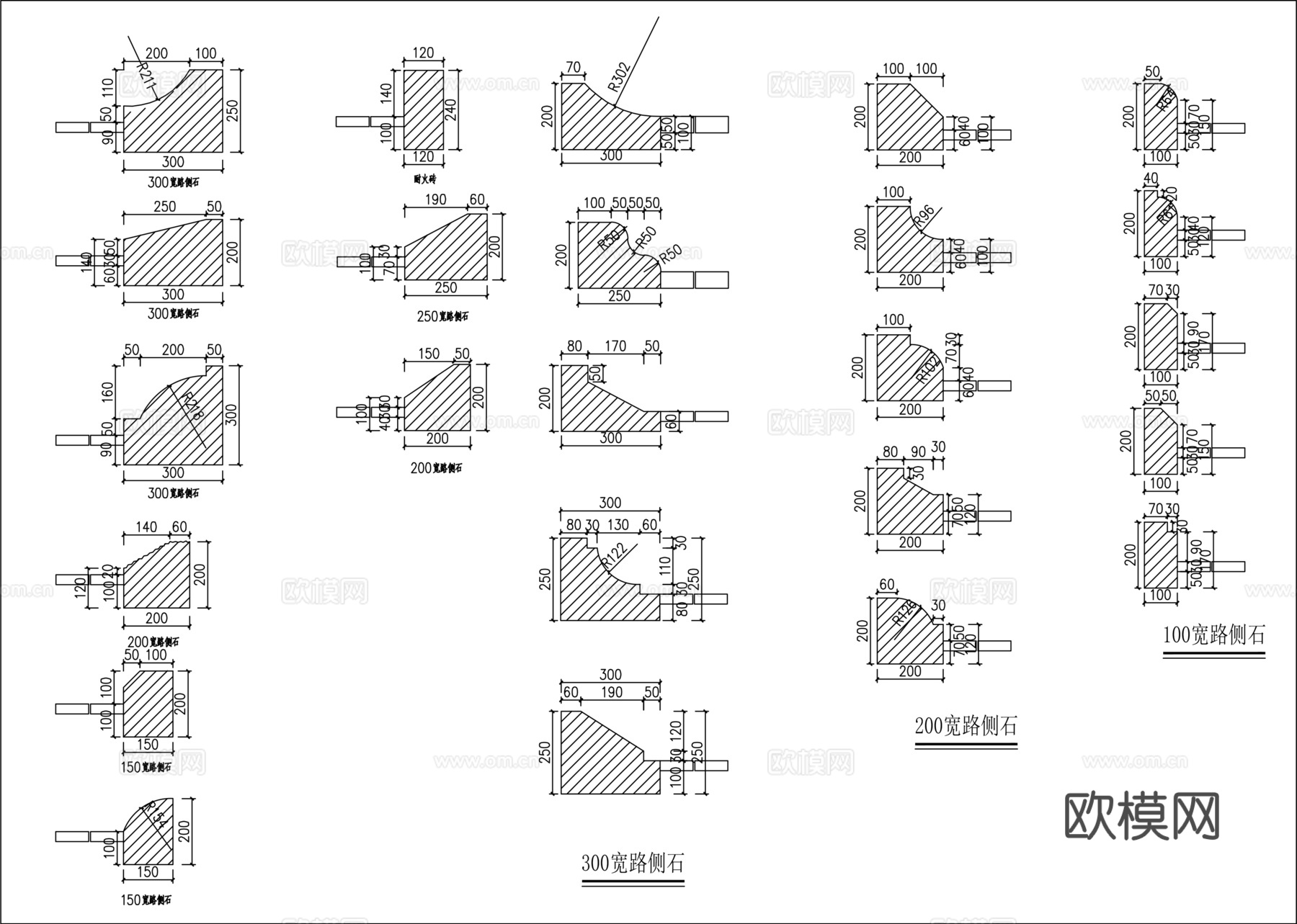 园林景观园路铺地剖断面CAD施工大样图cad施工图