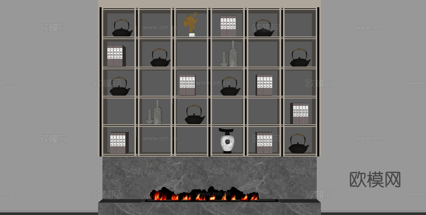 新中式储物格 装饰柜 石材柜su模型下载（渲染图2）