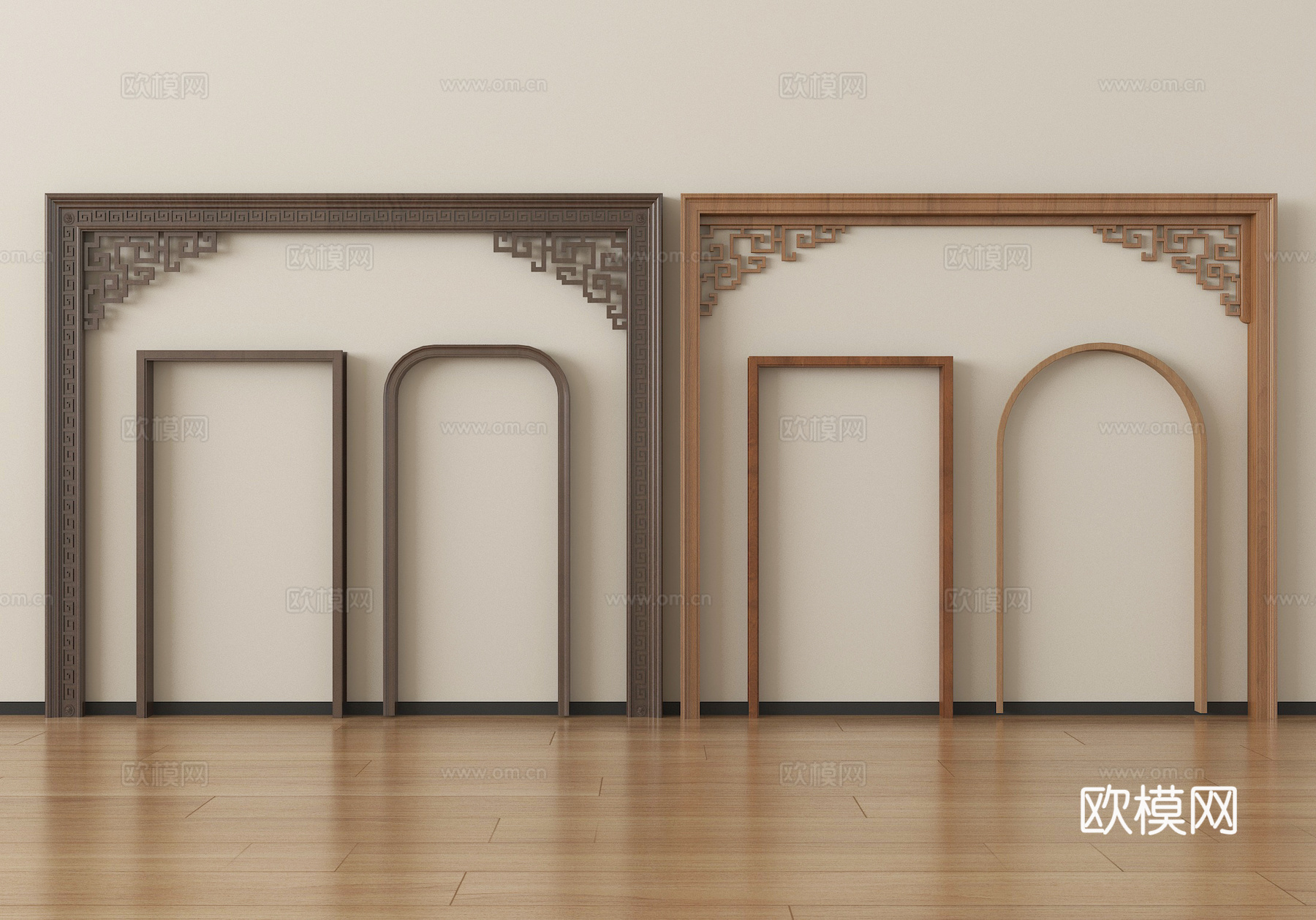 新中式圆弧拱形门 门套垭口su模型