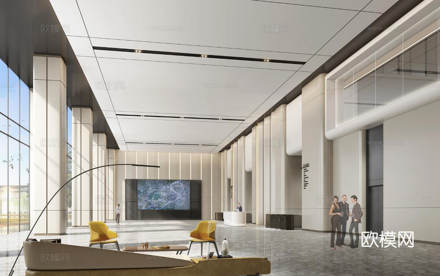 办公楼大堂 最新全套施工图 效果图合集cad施工图