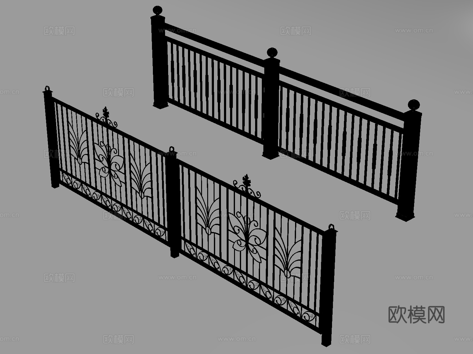 现代铁艺栏杆 护栏 围栏 防护栏 栏杆su模型