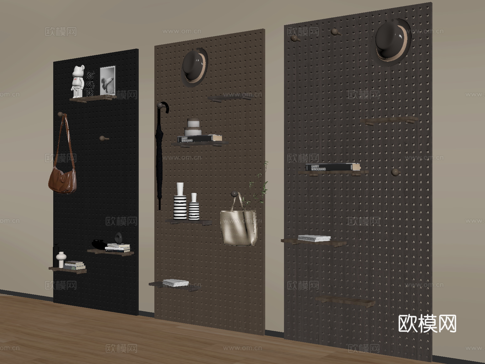 现代洞洞板 墙饰板 墙饰挂件 置物架 摆件 展板su模型