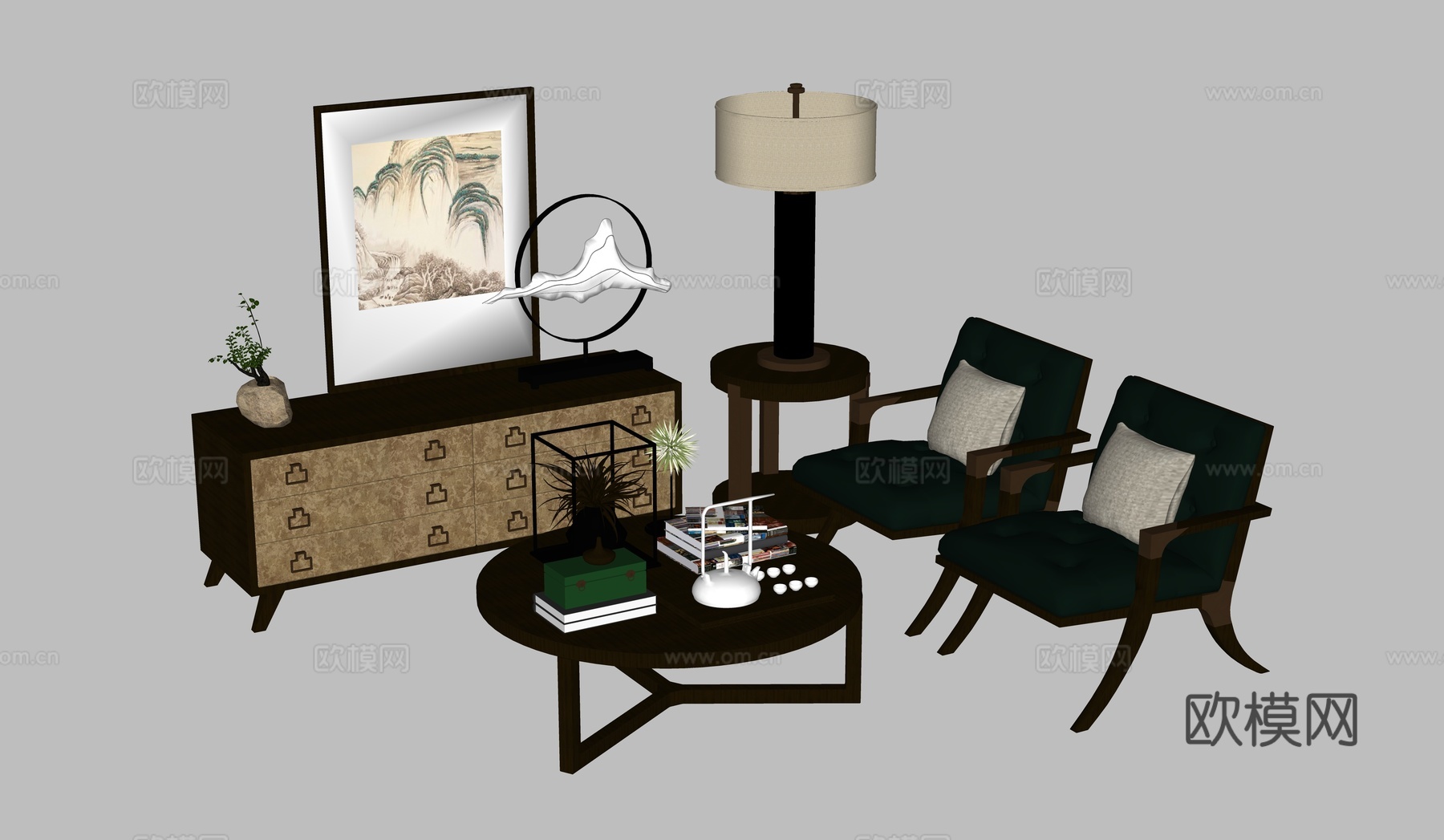 新中式茶室su模型