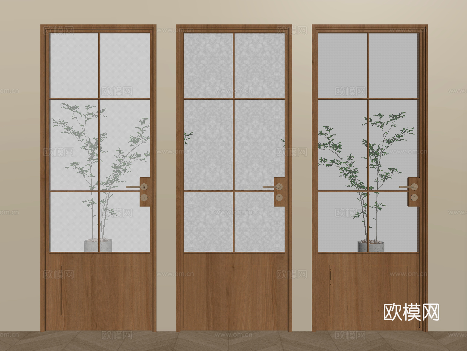 中古风厨卫门 单开门 玻璃门su模型