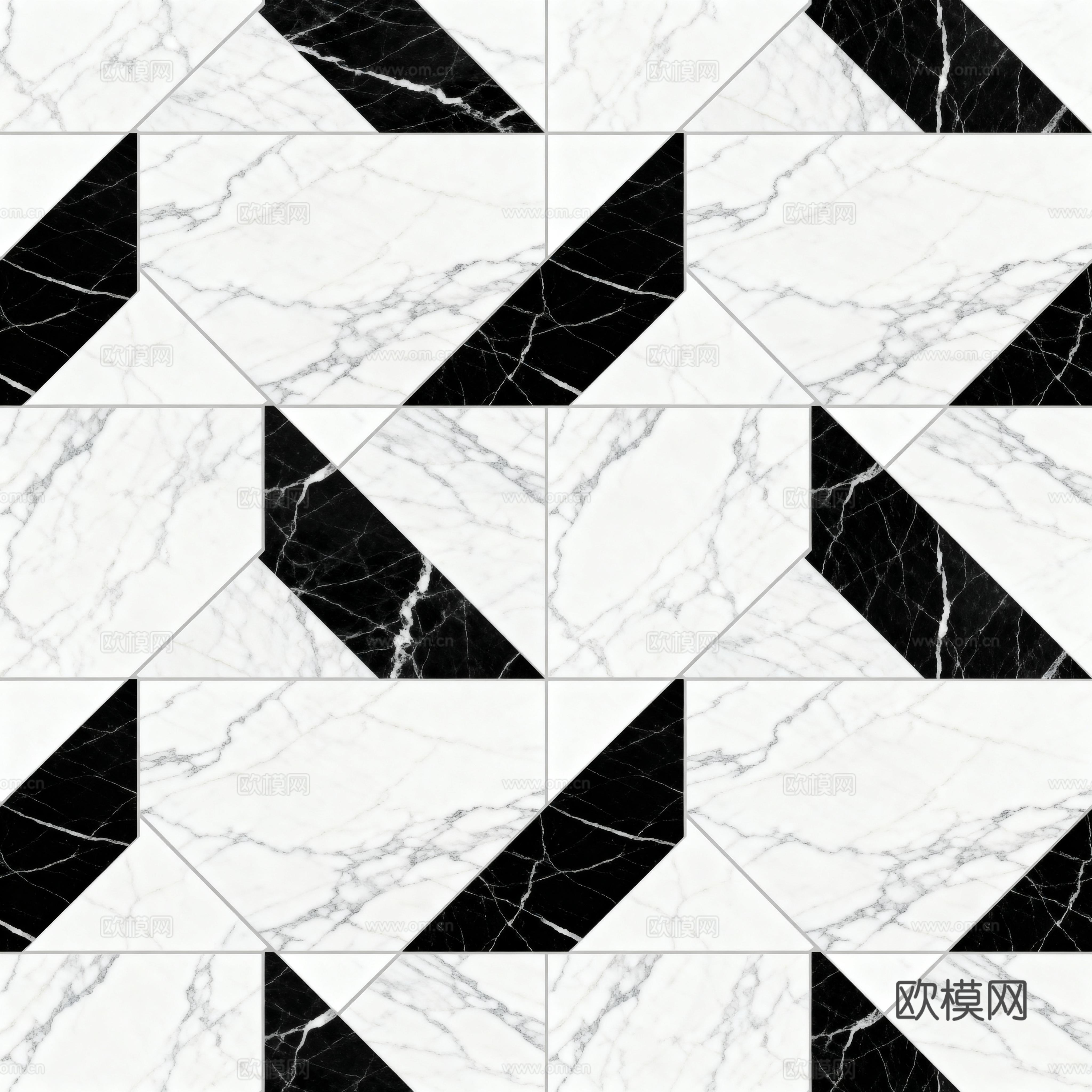 现代花砖 黑白石材拼花 几何图案水刀石材拼花 石材马赛克