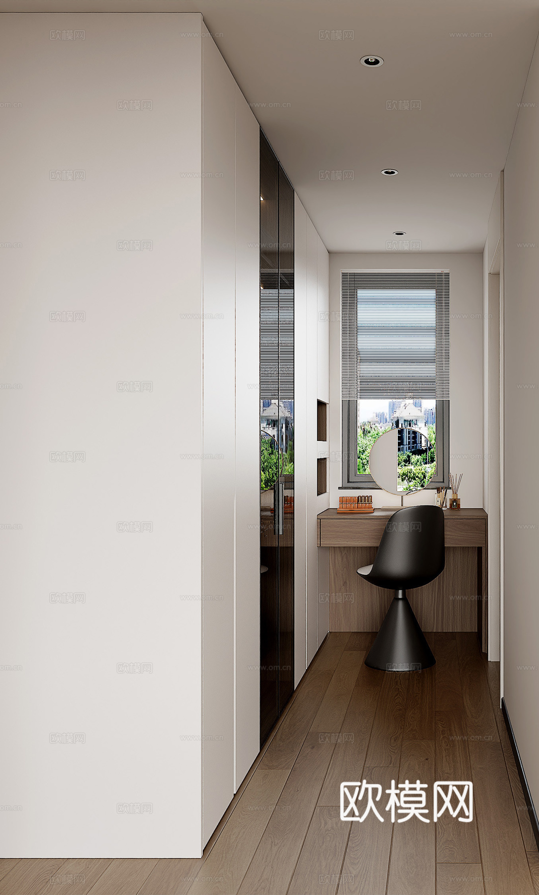 现代卧室衣柜 转角衣柜梳妆台一体  玻璃门衣柜 梳妆凳su模型