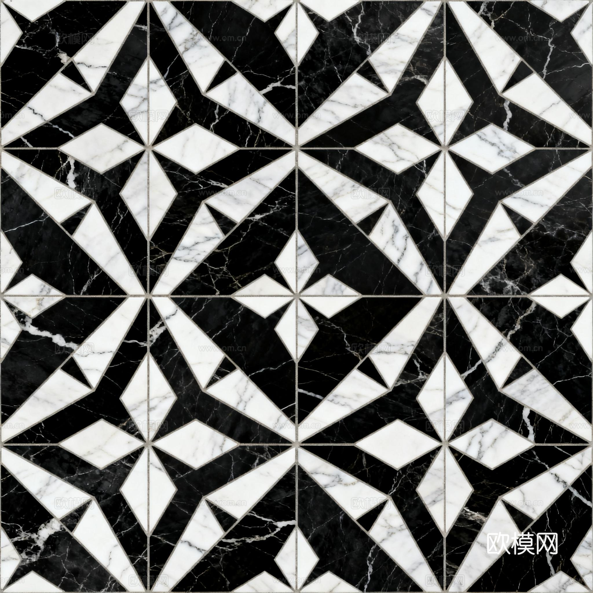 现代花砖 黑白石材拼花 花卉几何图案水刀石材拼花 石材马赛克下载
