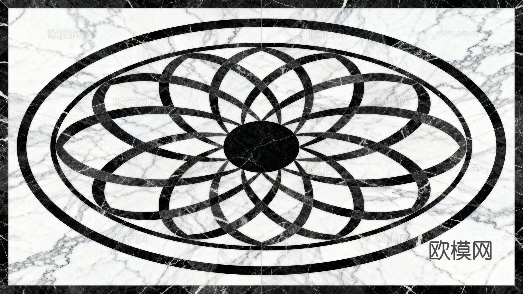 轻奢黑白拼花大理石 黑白石材椭圆拼花 玄关石材拼花