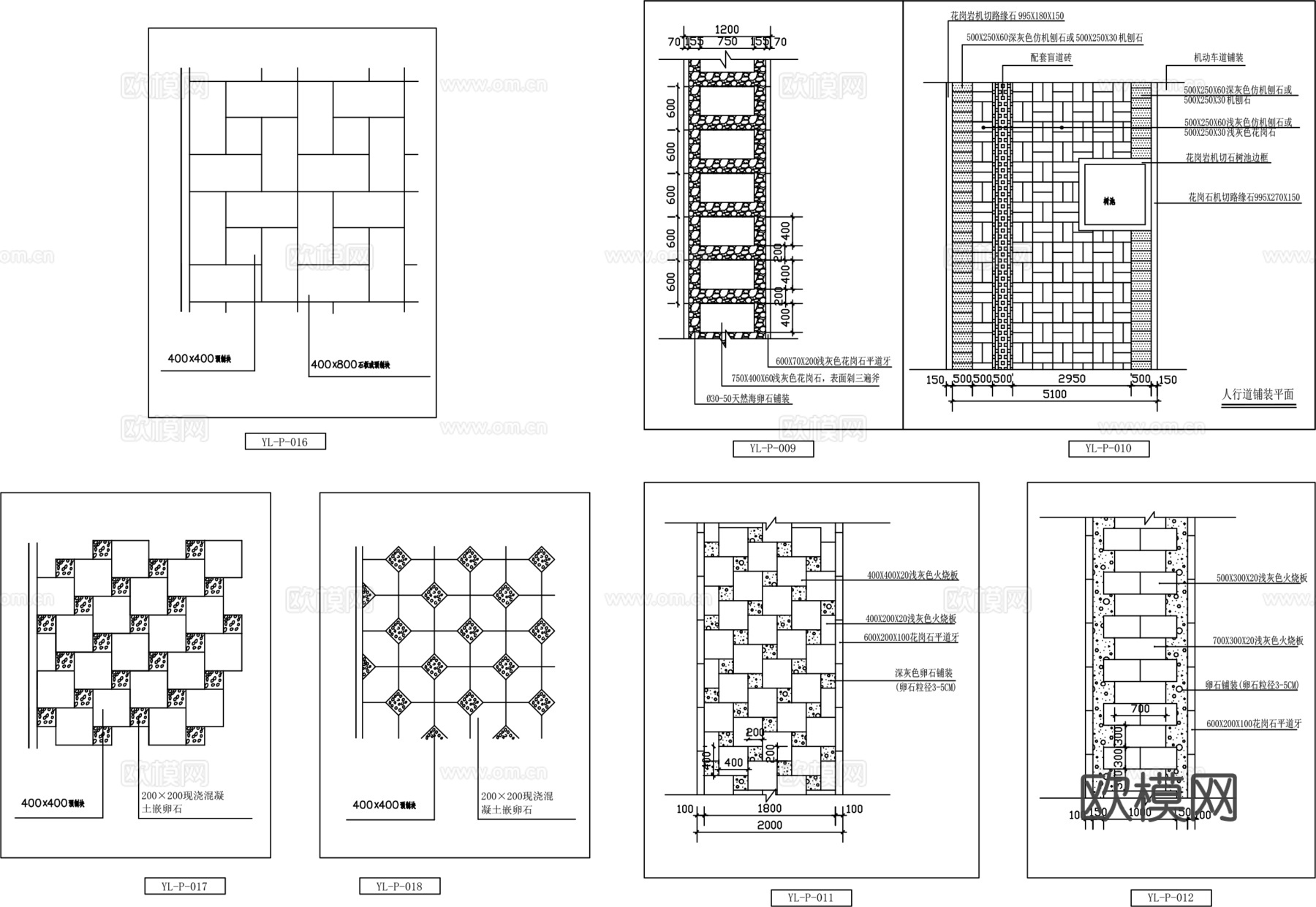 园林景观园路铺地剖断面CAD施工大样图cad施工图