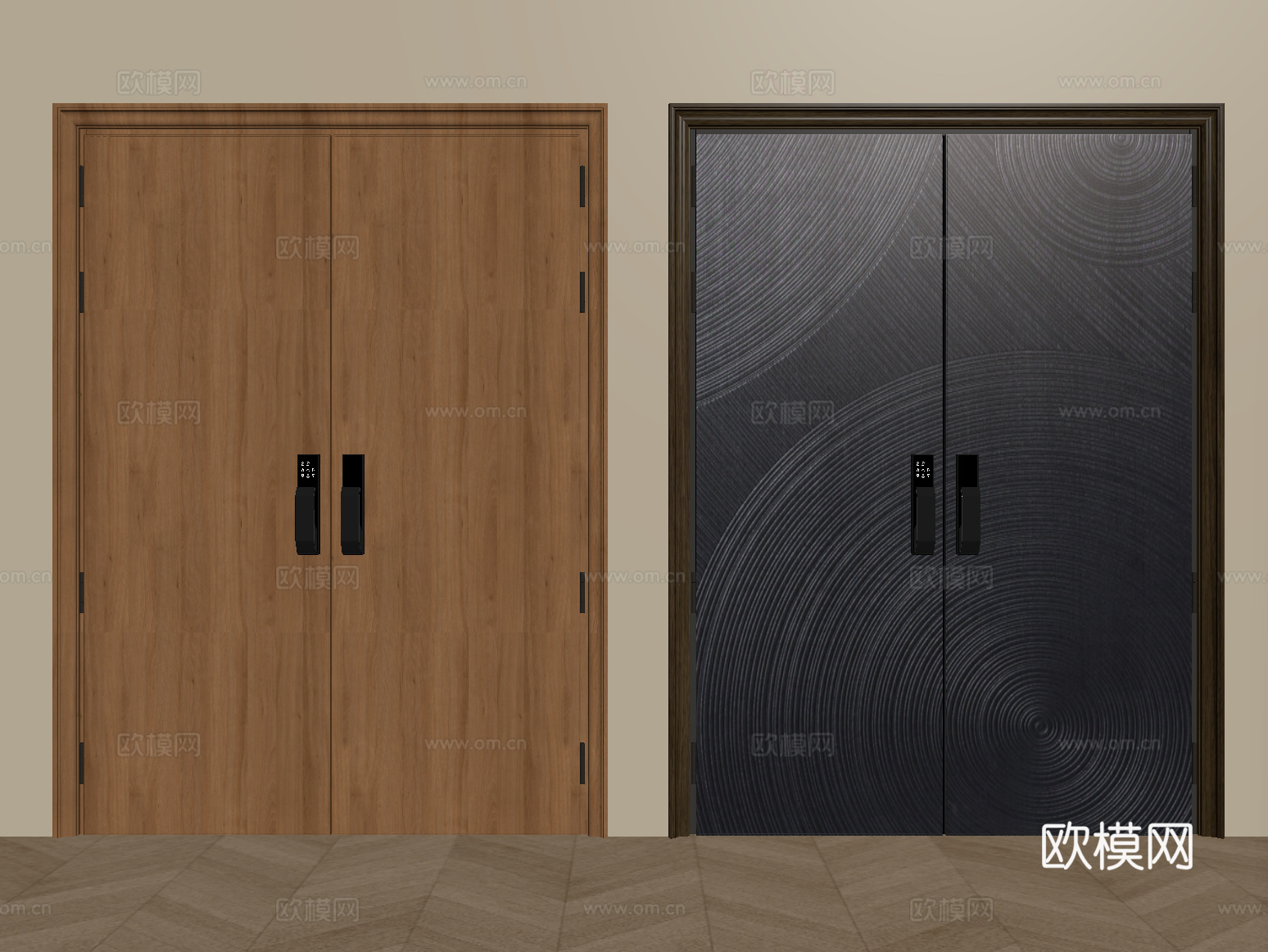 现代极简双开门 意式双开门 卧室平开门 入户大门 防盗门su模型