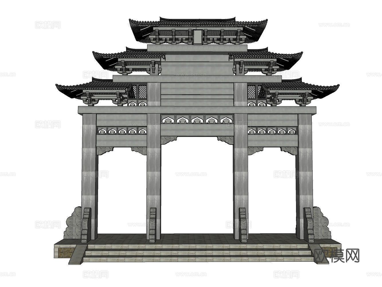 牌坊su模型
