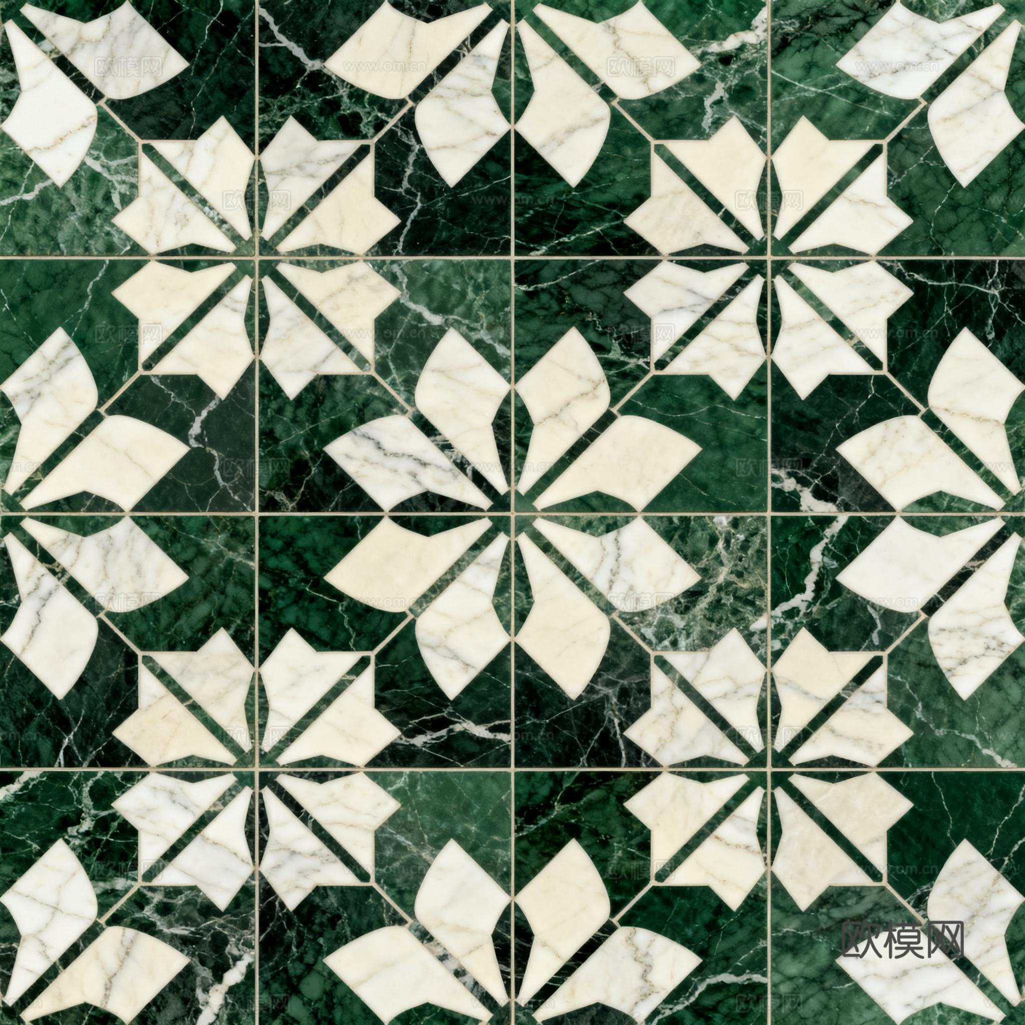 绿白色石材拼花 花卉图案水切刀拼花石材 绿色石材拼花马赛克下载