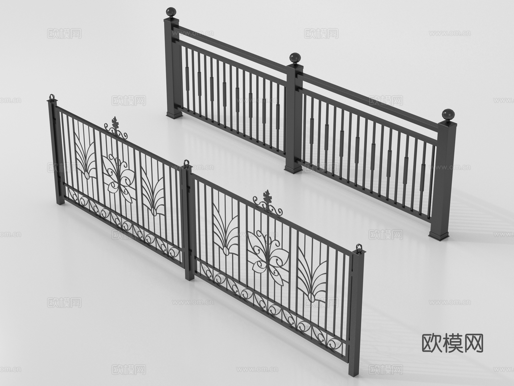 现代铁艺栏杆 护栏 围栏 防护栏 栏杆su模型
