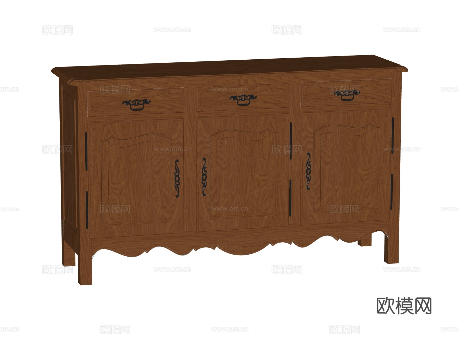 复古中古边柜装饰柜储物柜su模型