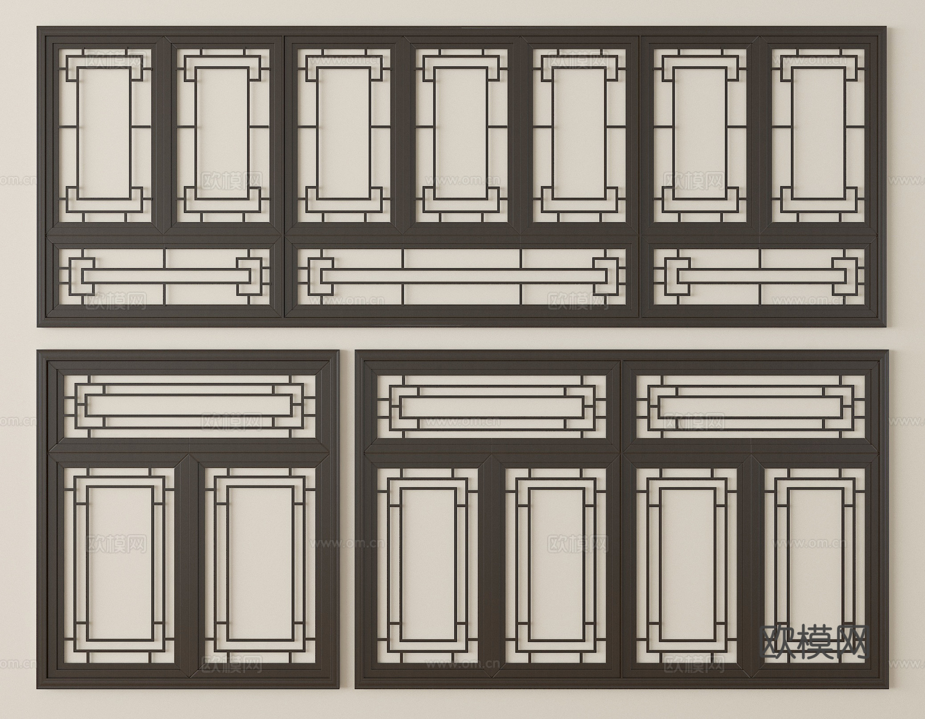 中式花格门窗 花窗 平开窗 雕花窗su模型