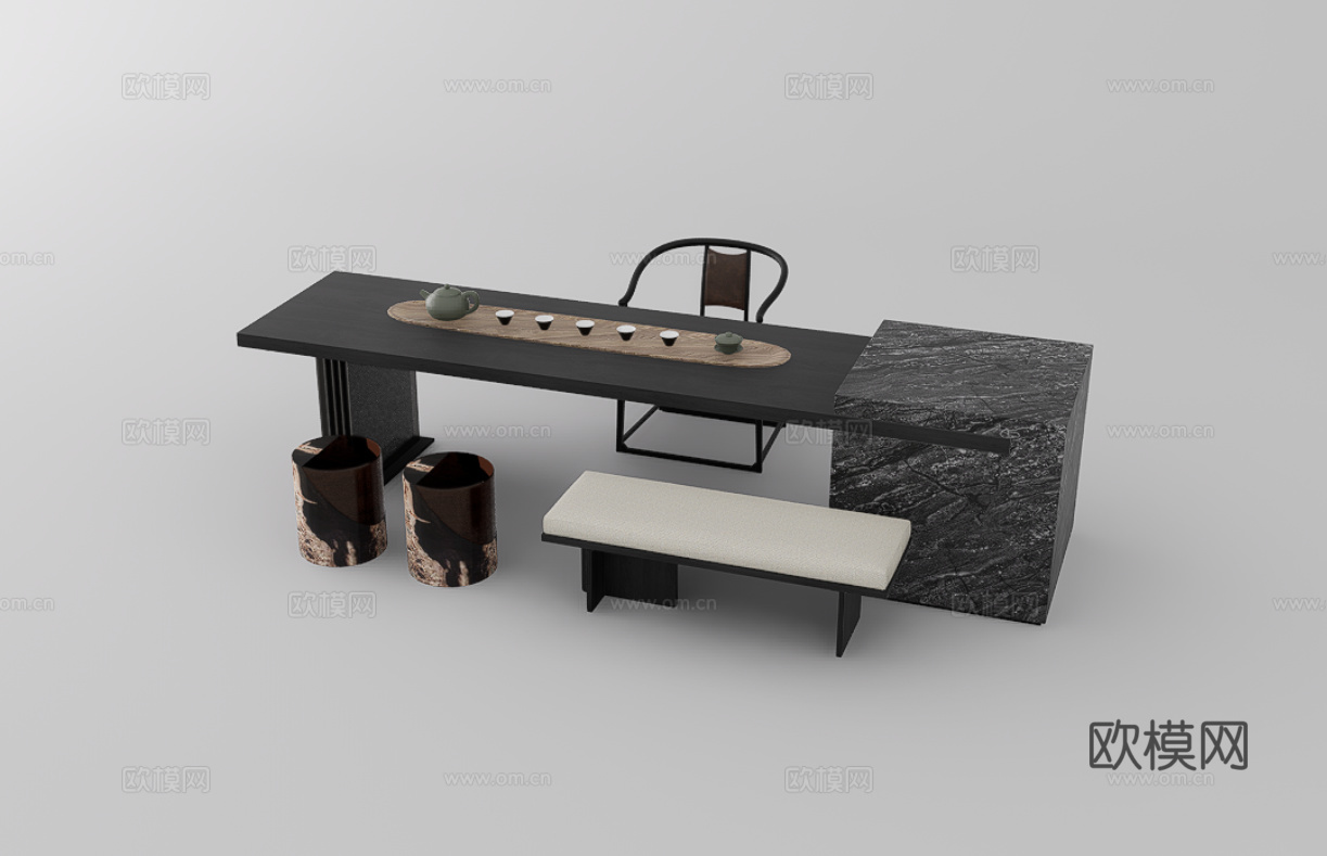 茶桌椅su模型